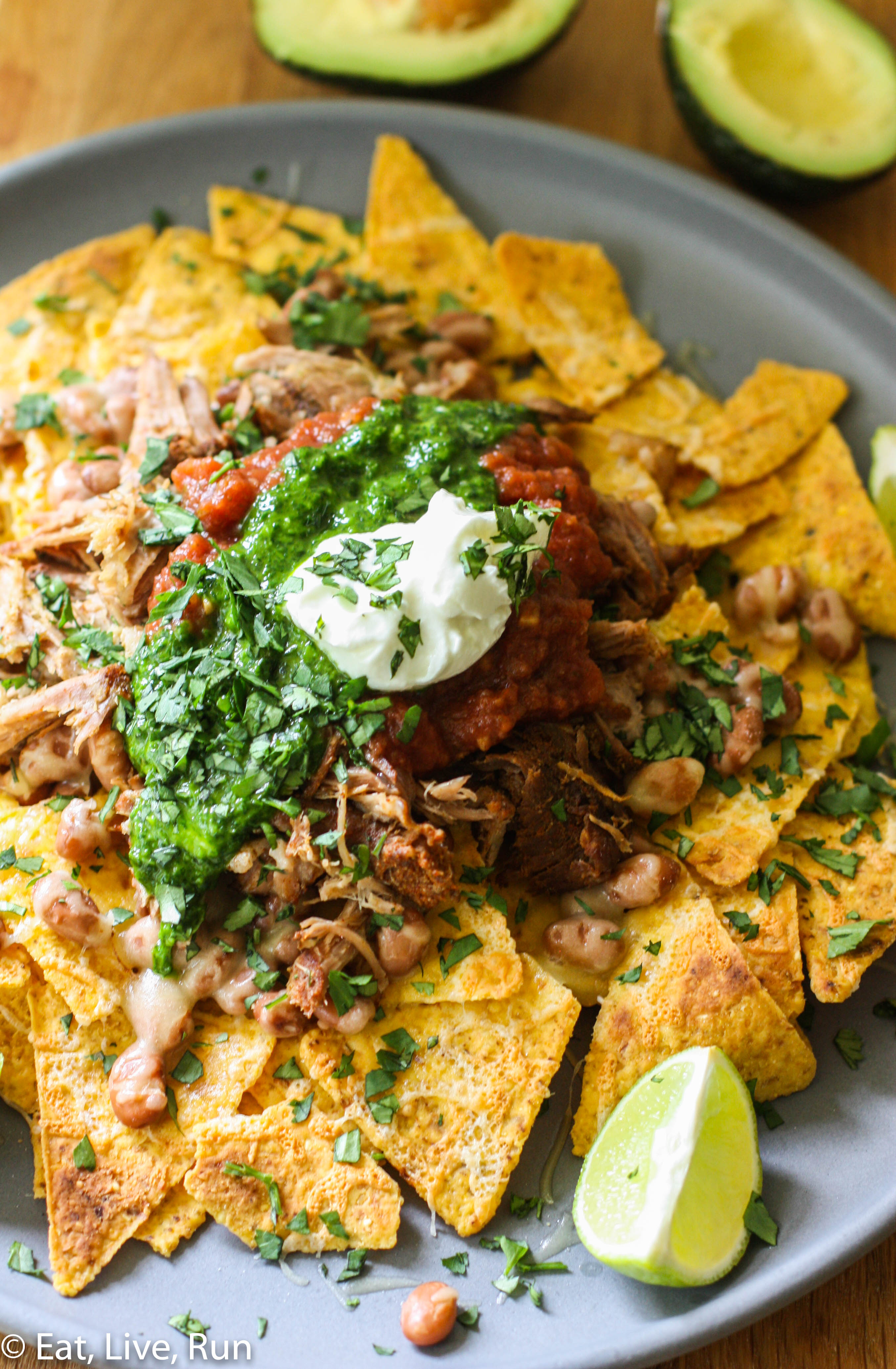 Crock Pot Pulled Pork Nachos with Chimichurri Sauce