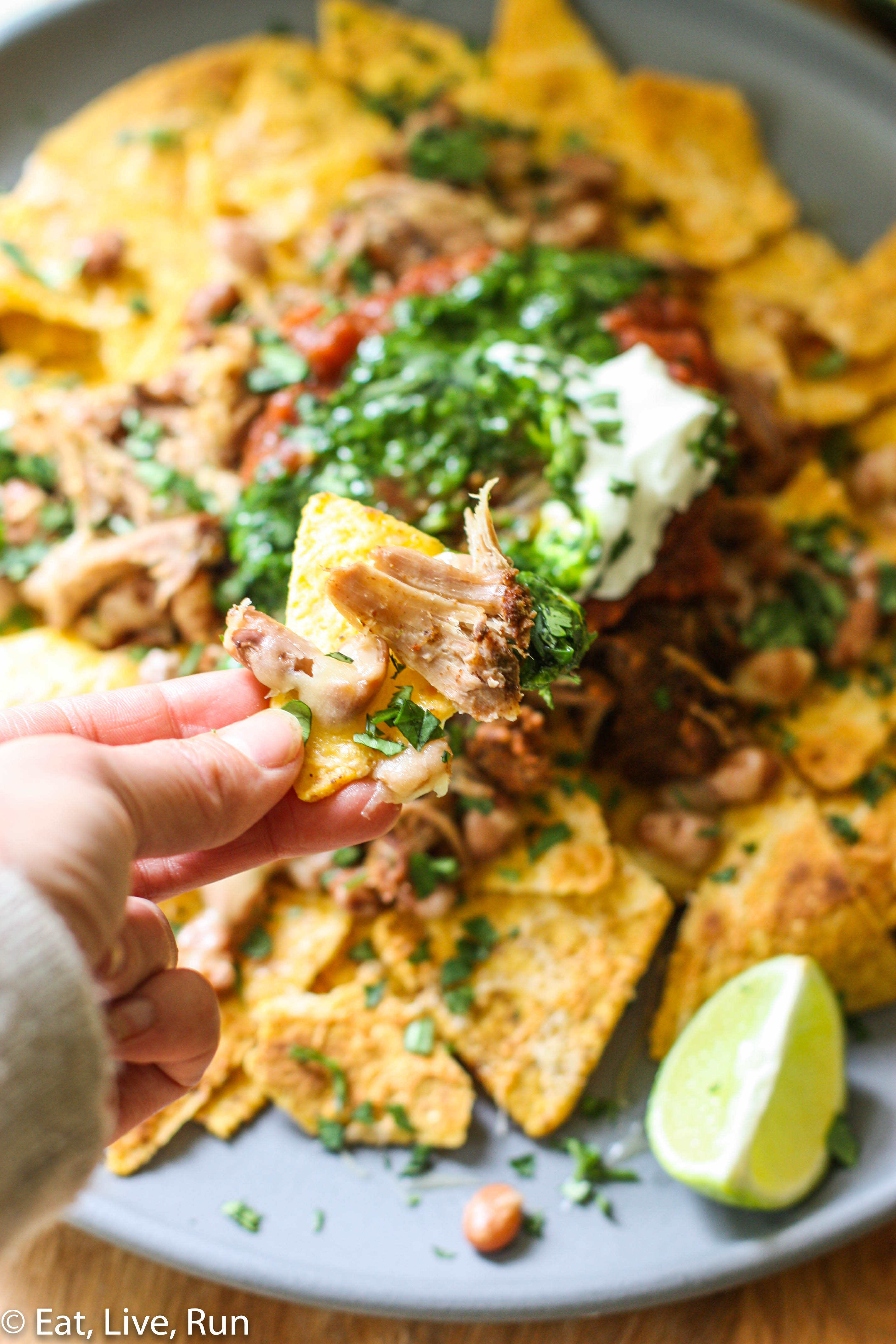 Crock Pot Pulled Pork Nachos with Chimichurri Sauce Recipe